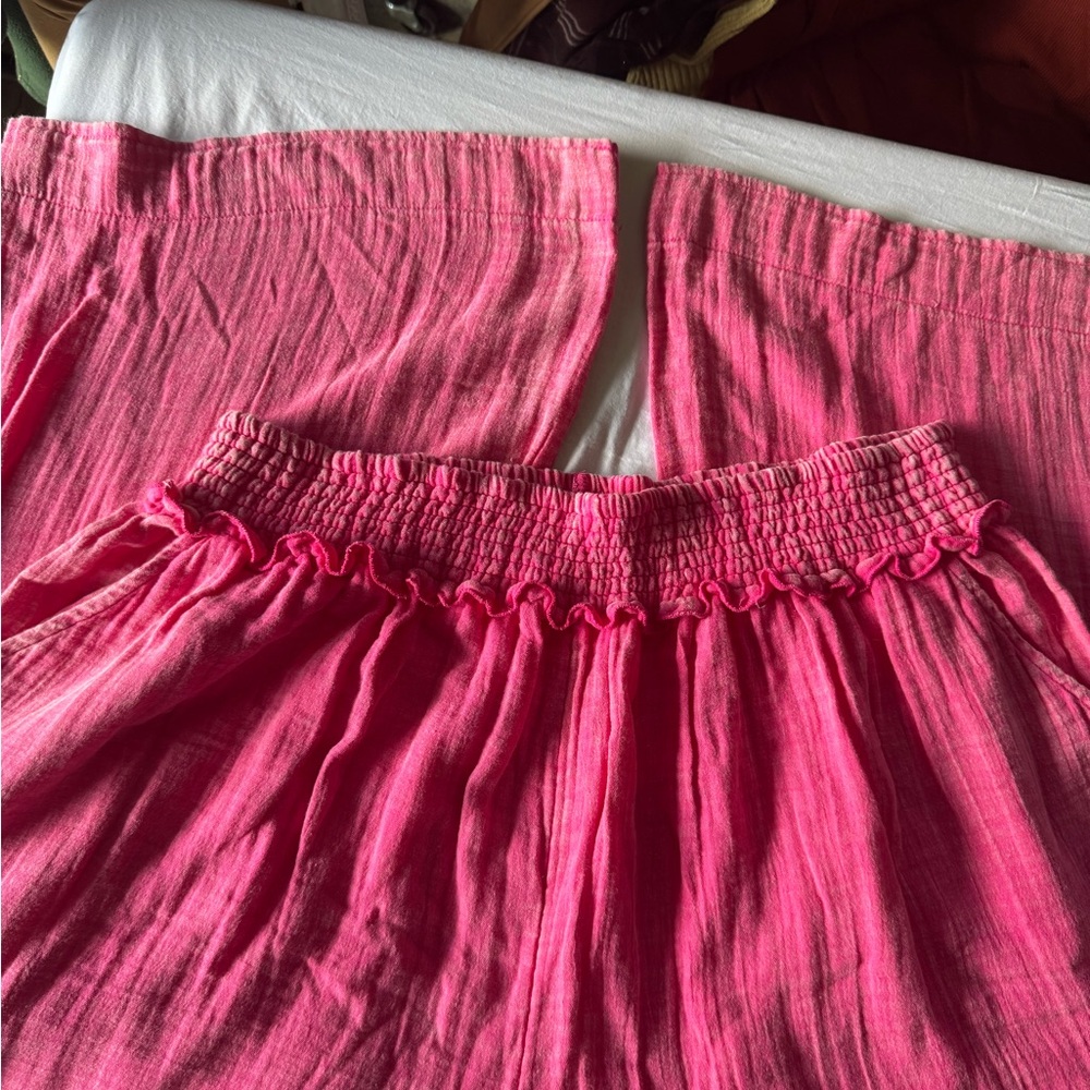 Pink Smocked Waist wide leg pants